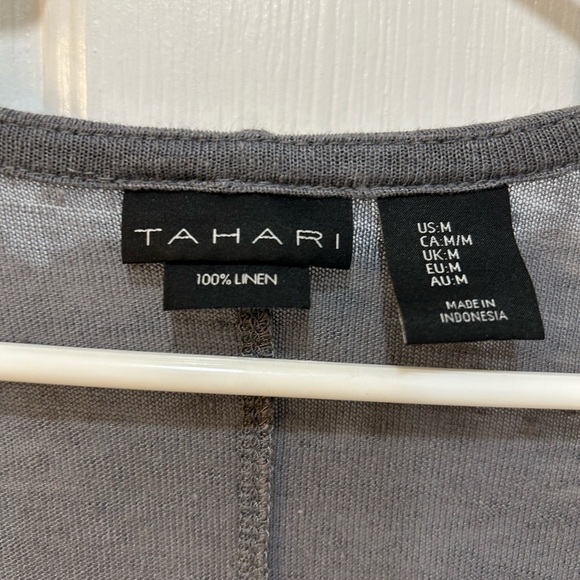 Tahari Lightweight Linen Cardigan Size M Gray Minimalist Cottage Beachy Preppy - Picture 3 of 6